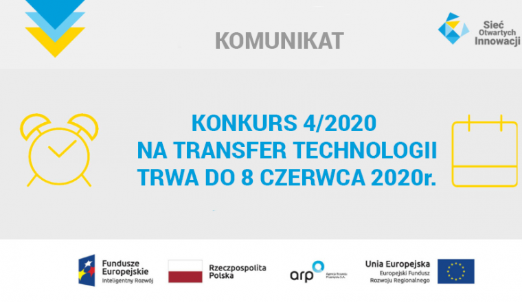 Konkurs 4/2020 na transfer technologii trwa do 8 czerwca 2020r.